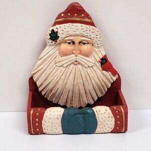 Midwest Of Cannon Falls Handcrafted Wood Folk Art Santa Hanging Card Box